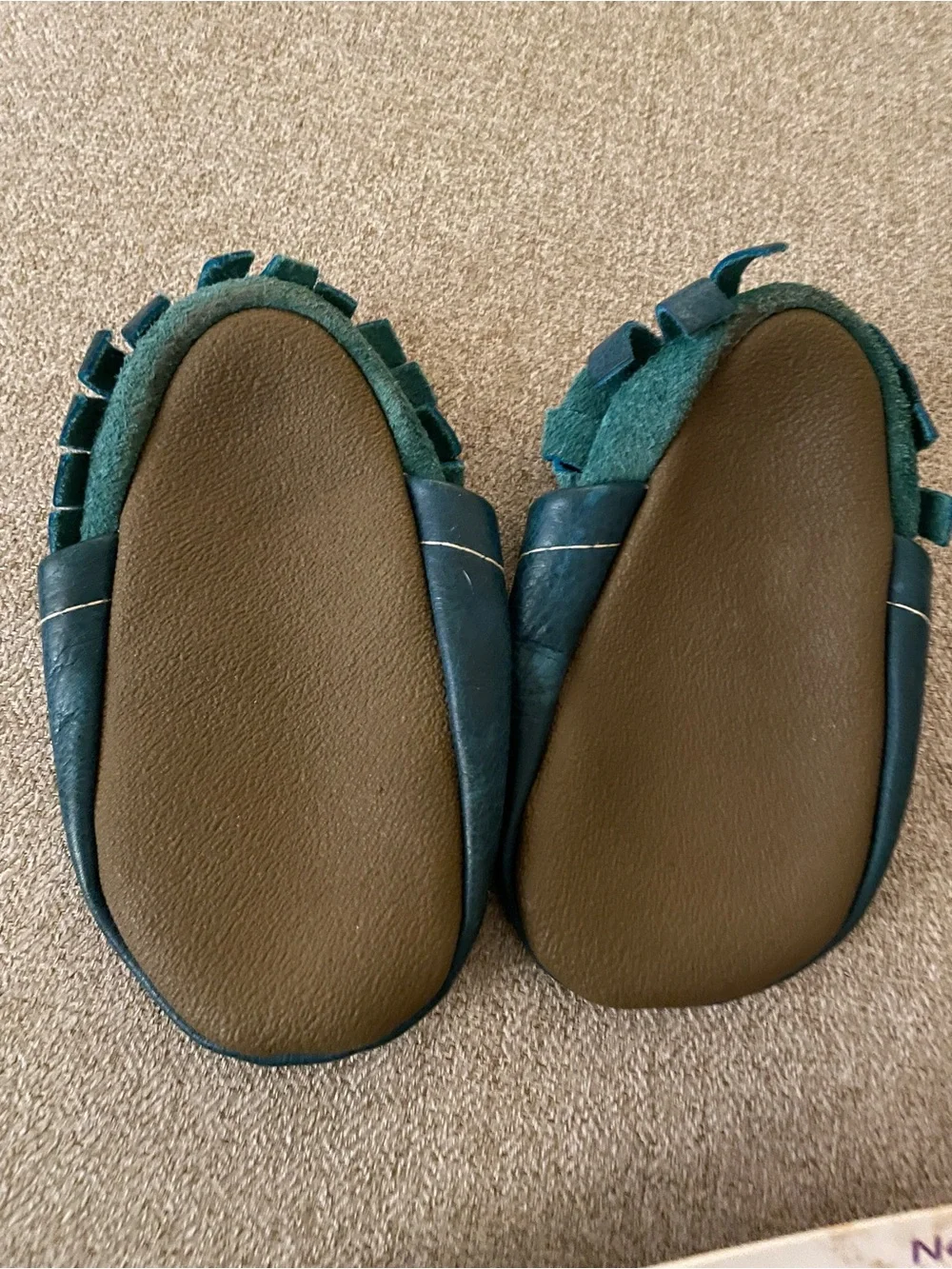 Kids Teal Leather Moccasin Slip-Ons for Toddlers